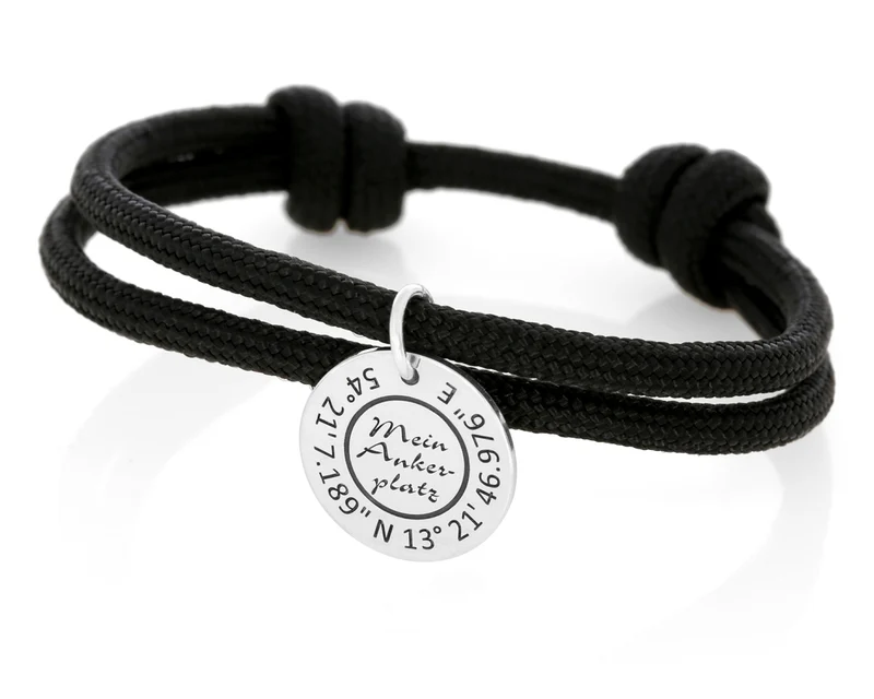 Segelseil 4mm schwarz maritimer Schmuck Gravur Anhänger 925 Silber