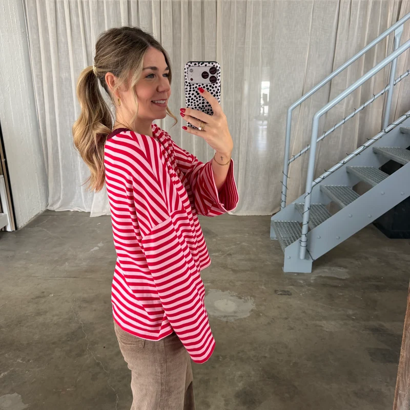Oversize Longsleeve Stripes - Rosa x Rot