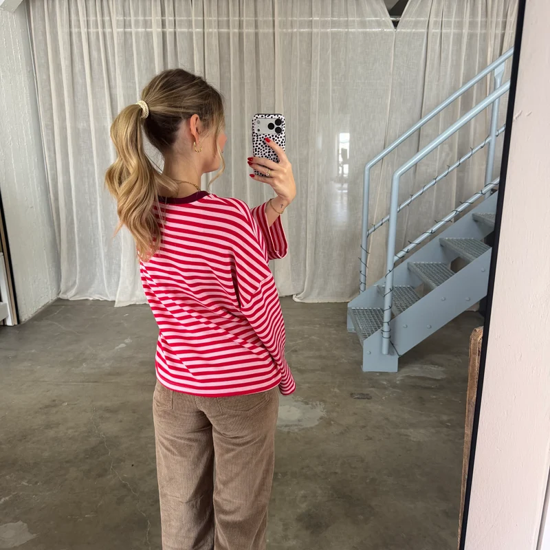 Oversize Longsleeve Stripes - Rosa x Rot