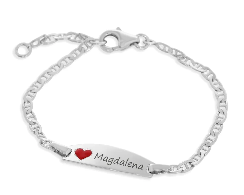 Baby Kinder ID Armband mit rotem Herz Gravur Armband 925 Silber