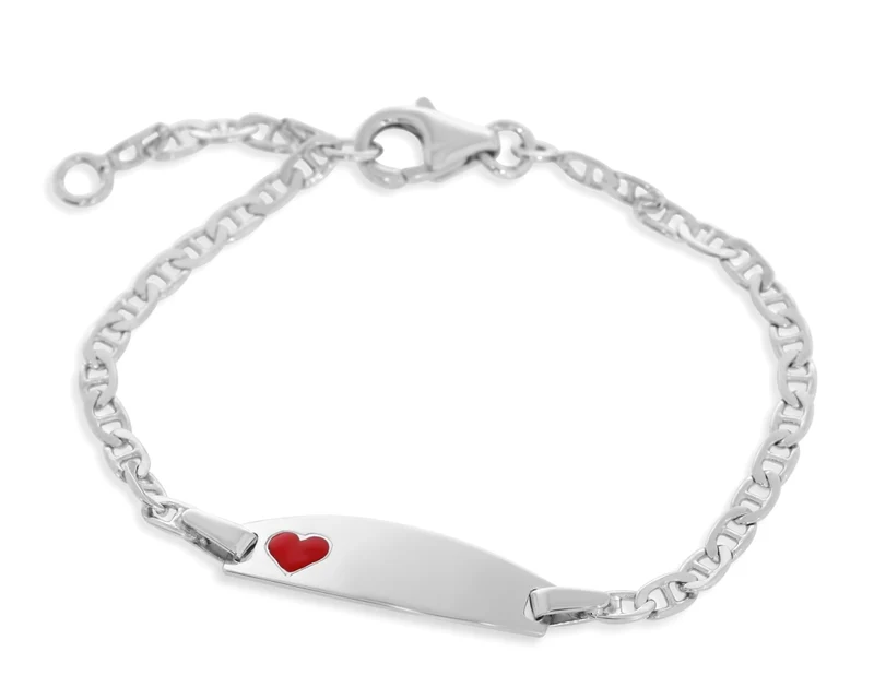 Baby Kinder ID Armband mit rotem Herz Gravur Armband 925 Silber