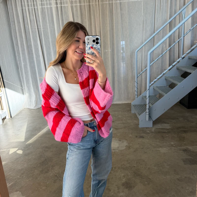 Strickjacke Poppy - Rot x Pink