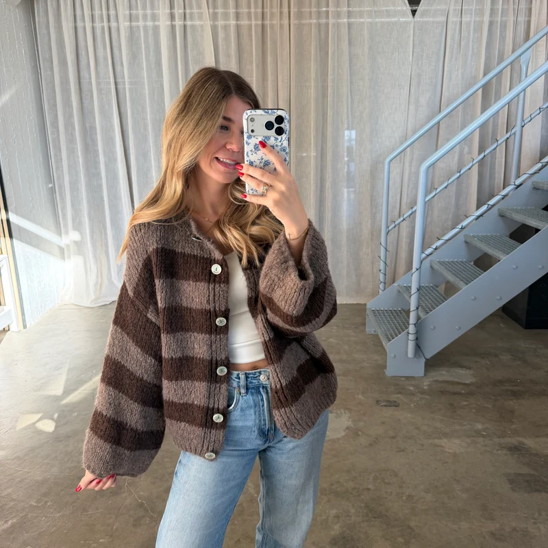 Strickjacke Poppy - Taupe x Braun