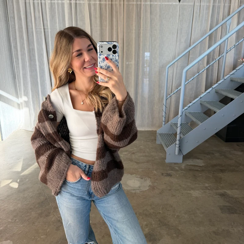 Strickjacke Poppy - Taupe x Braun