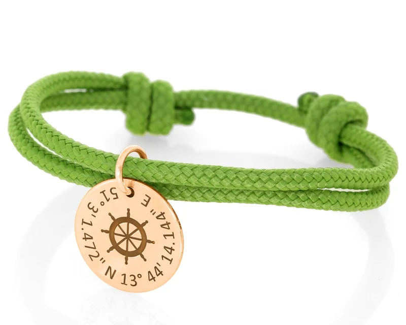 lässiges Textilarmband 3mm für Damen in hellgrün Gravur Armband rosé vergoldet