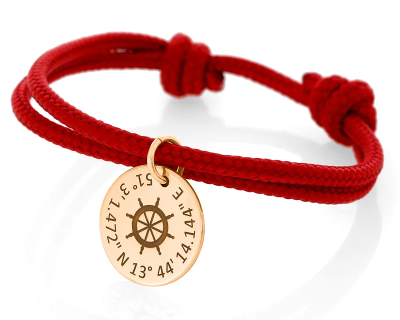Maritimer Schmuck Armband Segelseil 3mm Gravur Steuerrad rosé vergoldet