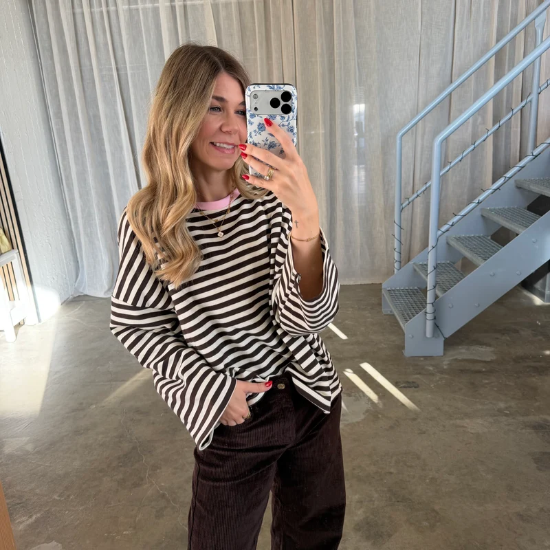 Oversize Longsleeve Stripes - Espresso x Creme