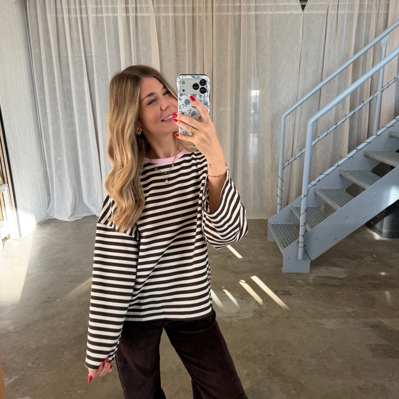 Oversize Longsleeve Stripes - Espresso x Creme