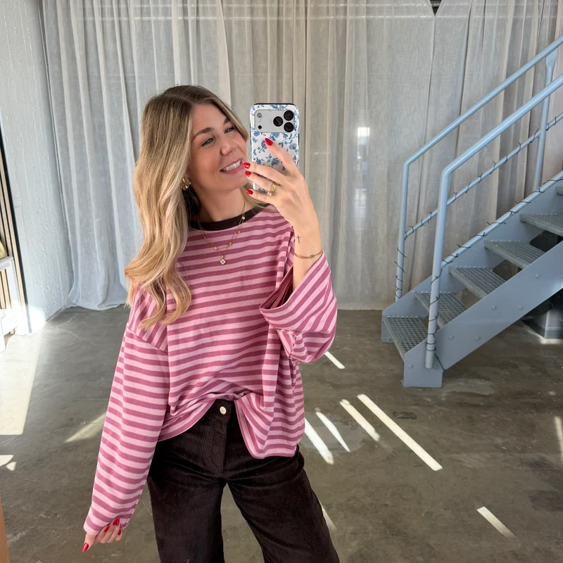Oversize Longsleeve Stripes - Berry x Rosa