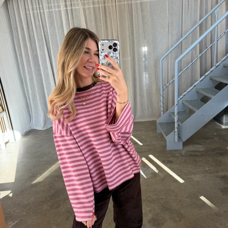 Oversize Longsleeve Stripes - Berry x Rosa