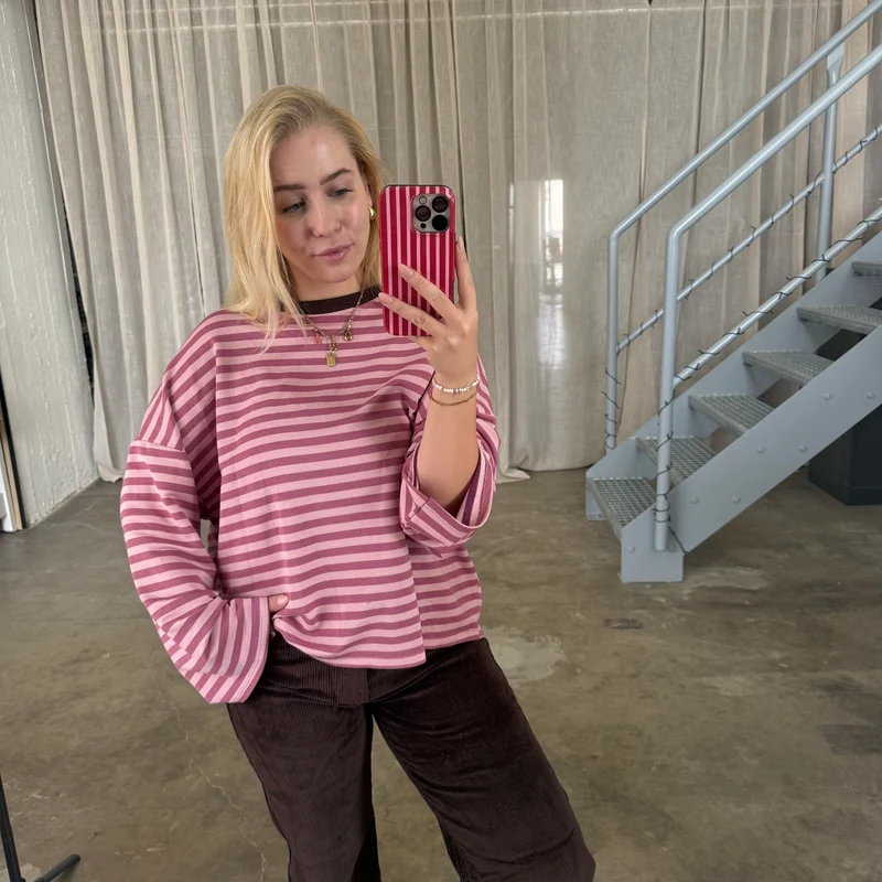 Oversize Longsleeve Stripes - Berry x Rosa