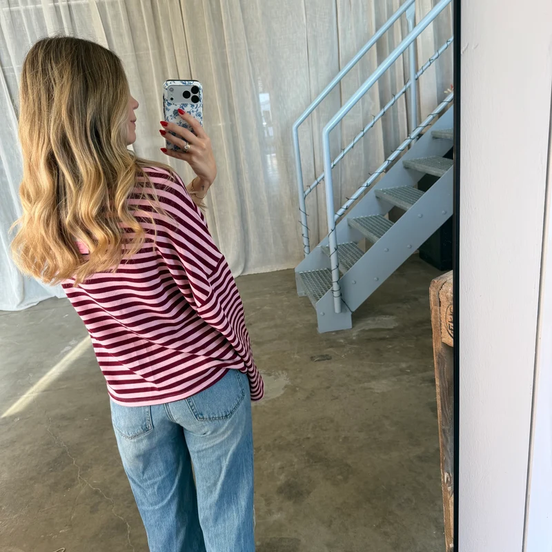 Oversize Longsleeve Stripes - Bordeaux x Rosa