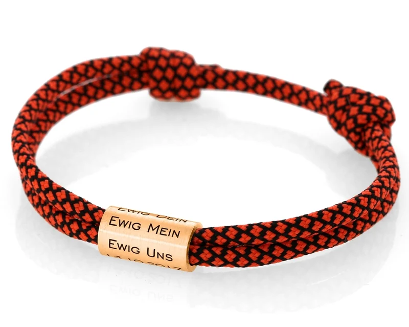 Armband Segelseil 4mm farbig Gravur Rolle Anhänger rosé vergoldet