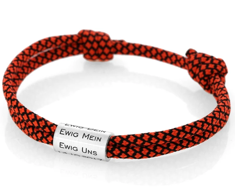 Segelseil 4mm Herrenarmband schwarz orange kariert Rolle Gravur
