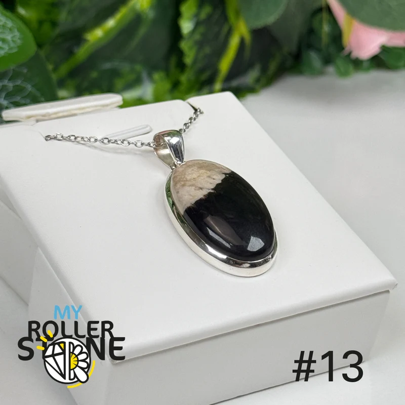 Anhänger aus versteinertem Palmenholz, 925er Sterlingsilber #WP13