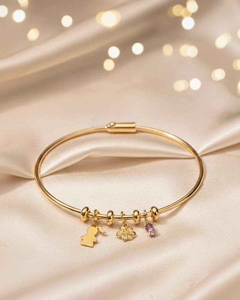 Geboortebloem Bedel voor Charm Bangle - Verguld - Gepersonaliseerde Armband