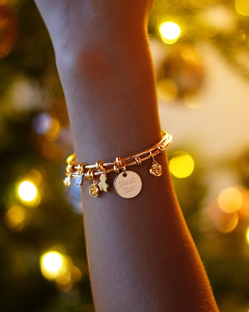 Geboortesteen Charm Bangle - Verguld - Gepersonaliseerde Armband