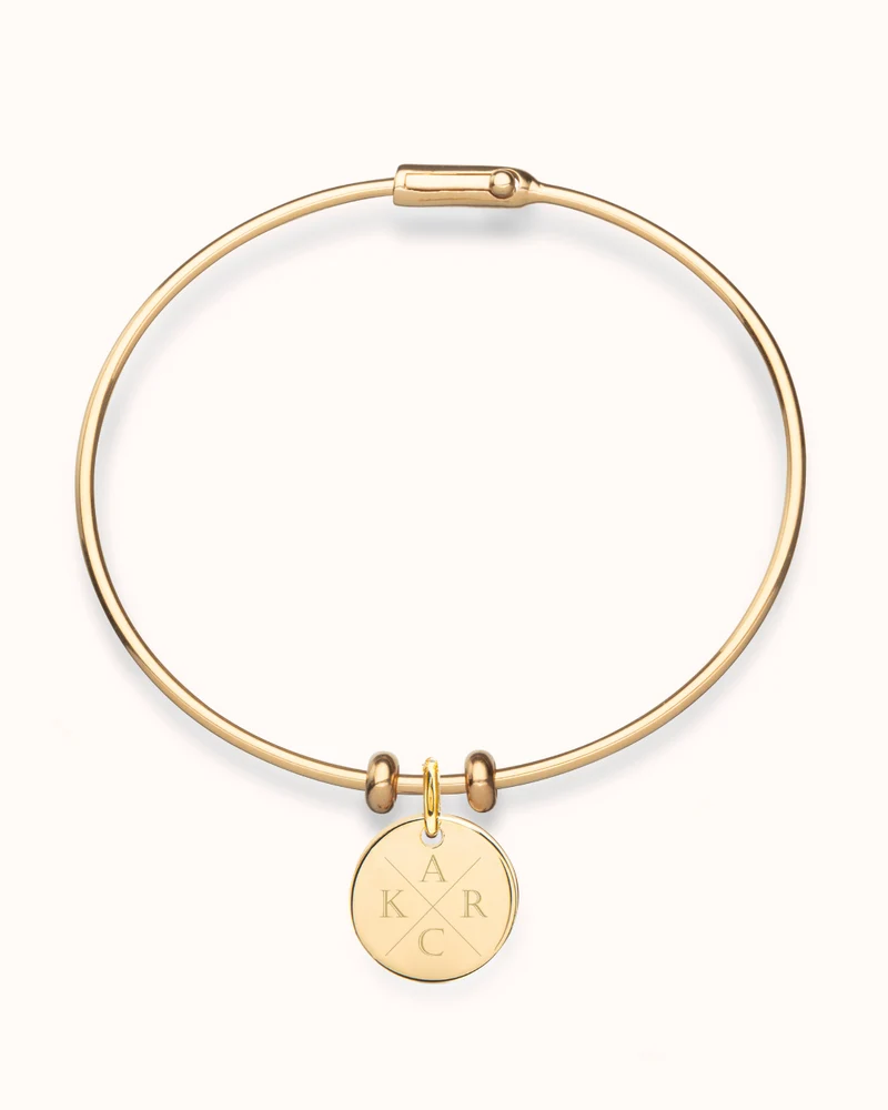 Initial Coin Charm Bangle - Verguld - Gepersonaliseerde Armband