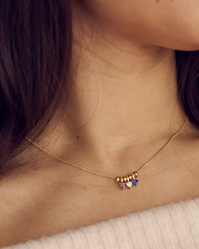14k Sliding Heart Geboortesteen Ketting - Gepersonaliseerde Ketting