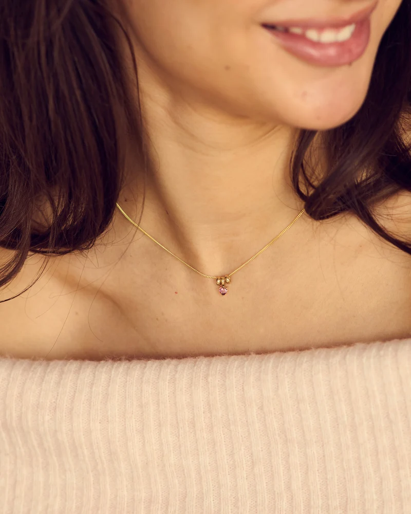 14k Sliding Heart Geboortesteen Ketting - Gepersonaliseerde Ketting