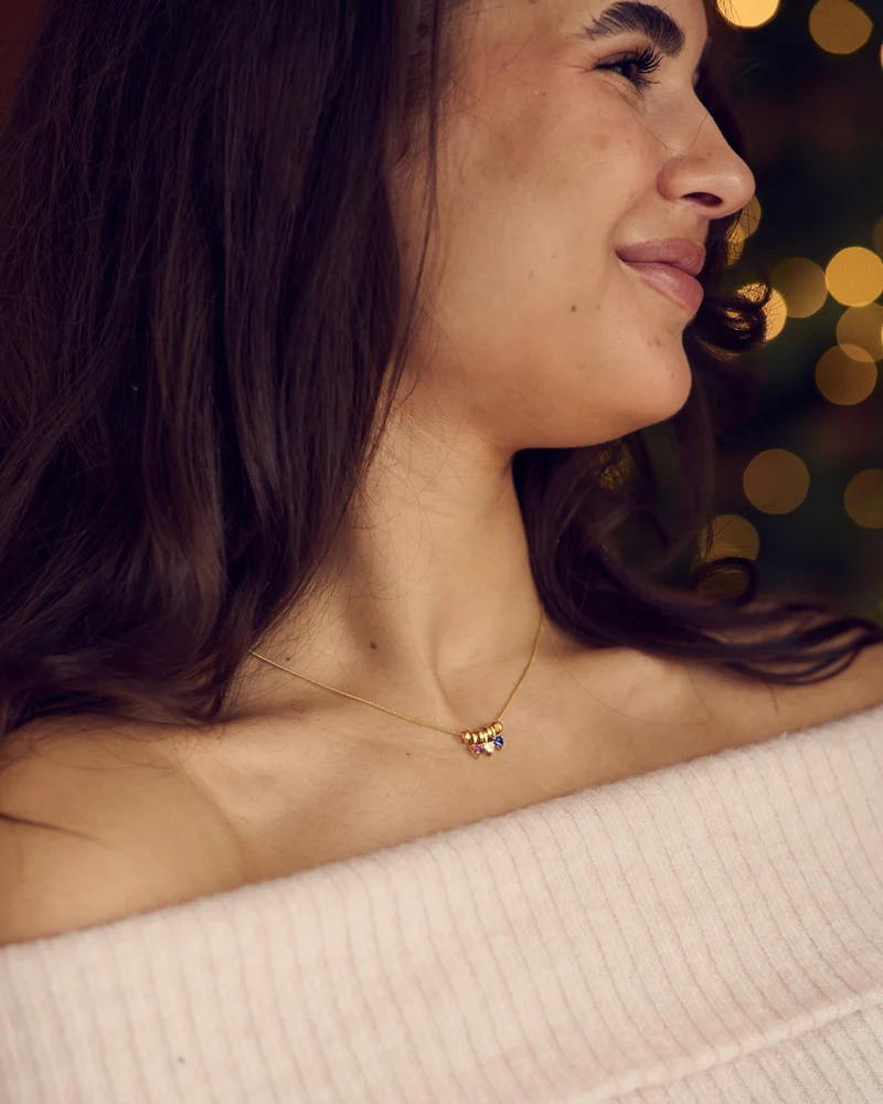 14k Sliding Heart Geboortesteen Ketting - Gepersonaliseerde Ketting