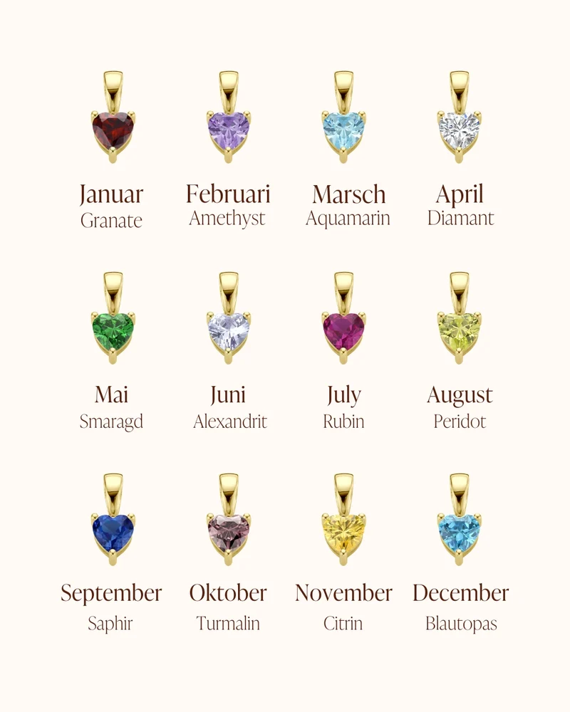 14k Sliding Heart Geboortesteen Ketting - Gepersonaliseerde Ketting