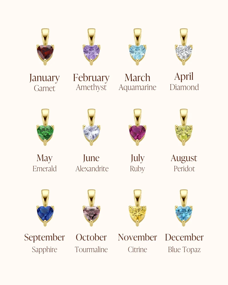 14k Sliding Heart Geboortesteen Ketting - Gepersonaliseerde Ketting