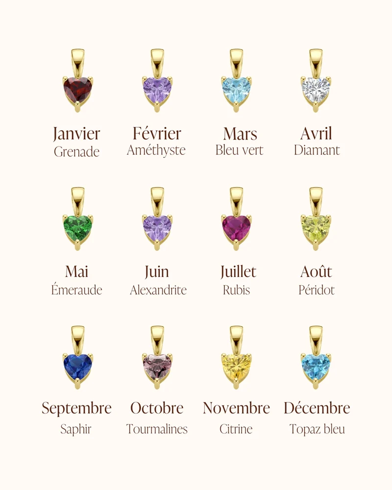 14k Sliding Heart Geboortesteen Ketting - Gepersonaliseerde Ketting