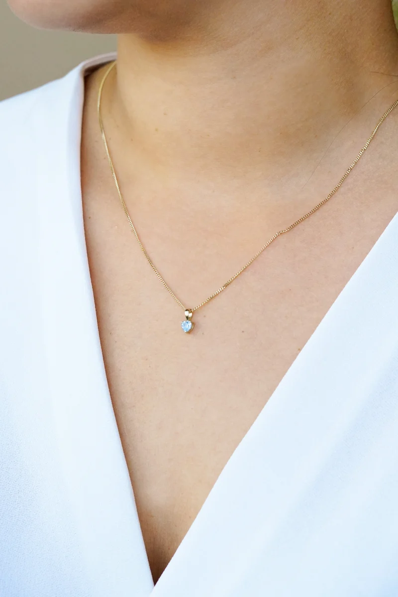 14k Heart Geboortesteen Ketting - Geboortesteen Ketting