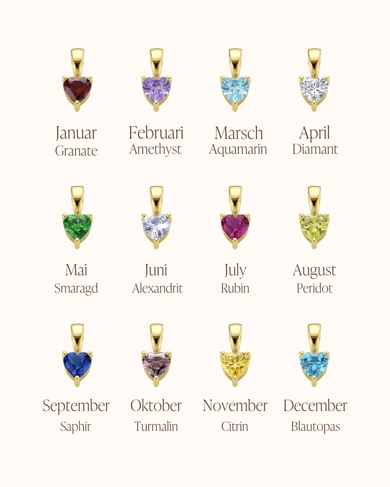 14k Heart Geboortesteen Ketting - Geboortesteen Ketting