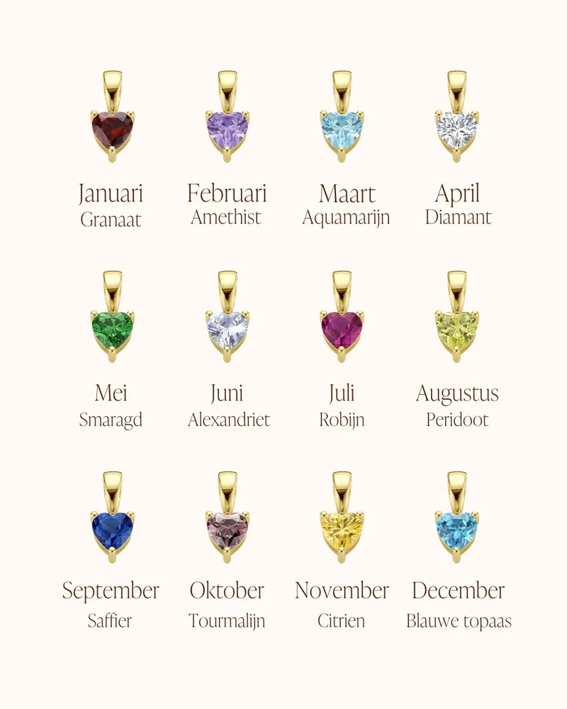 14k Heart Geboortesteen Ketting - Geboortesteen Ketting