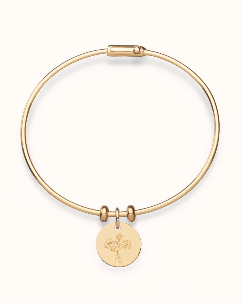 Geboortebloem Boeket Charm Bangle - Verguld - Gepersonaliseerde Armband
