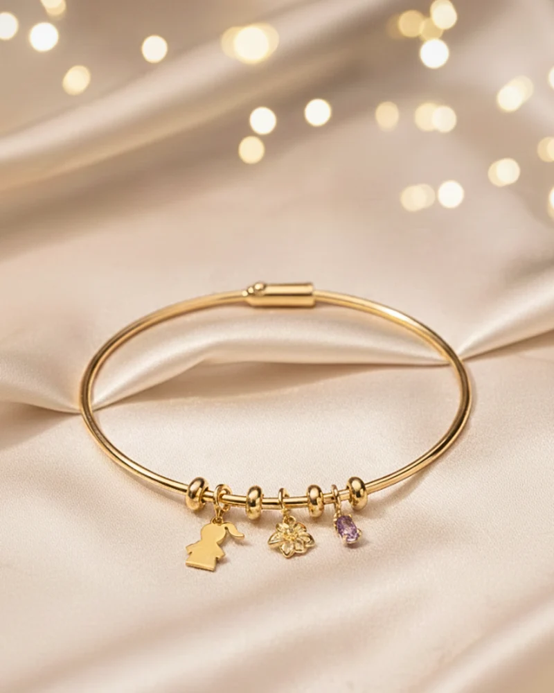 Proud Mom Charm Bangle - Verguld - Gepersonaliseerde Armband