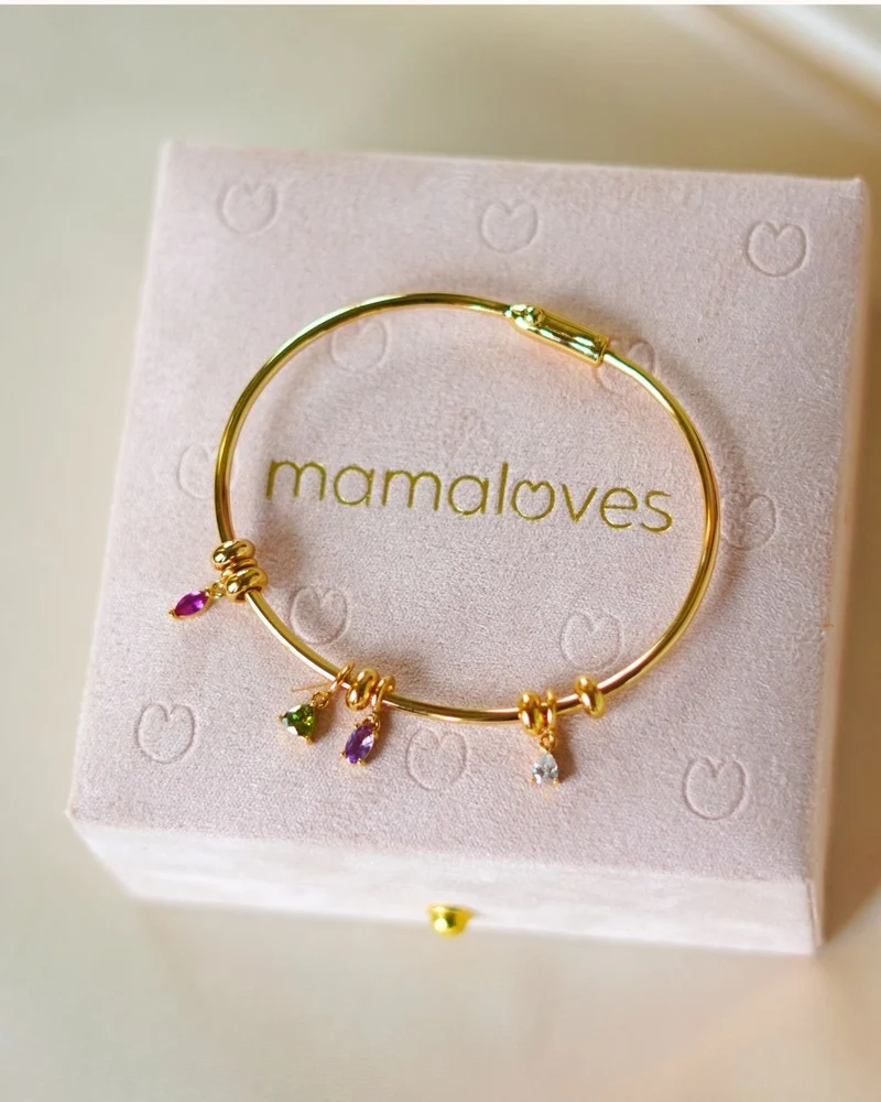 Geboortesteen Charm Bangle - Verguld - Gepersonaliseerde Armband