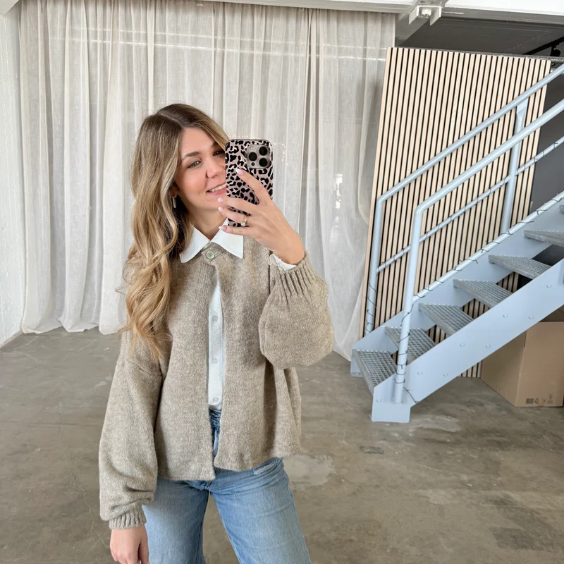 Strickjacke Single Button - Beige