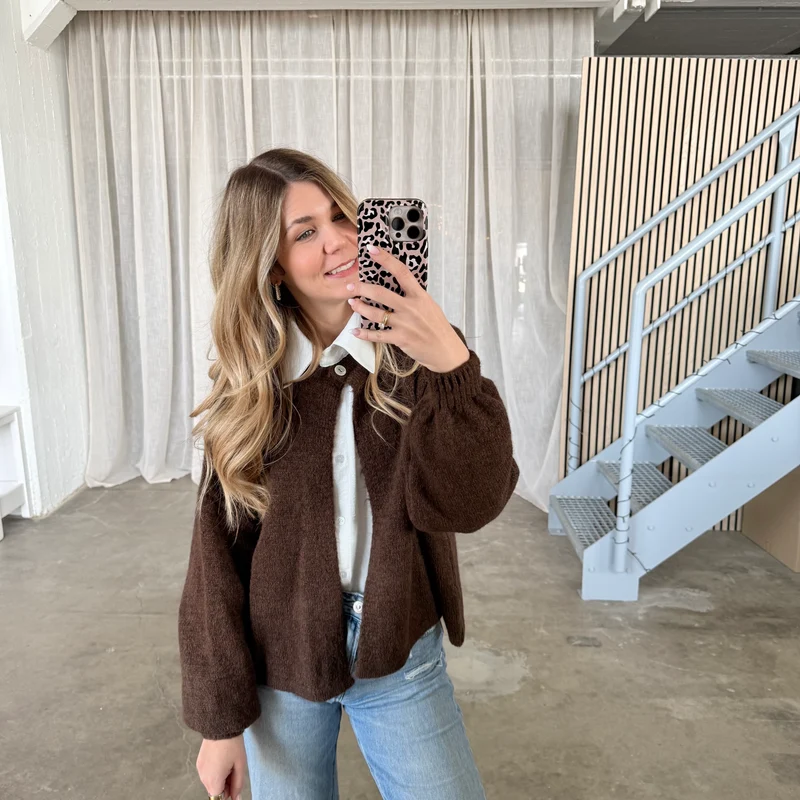 Strickjacke Single Button - Espresso