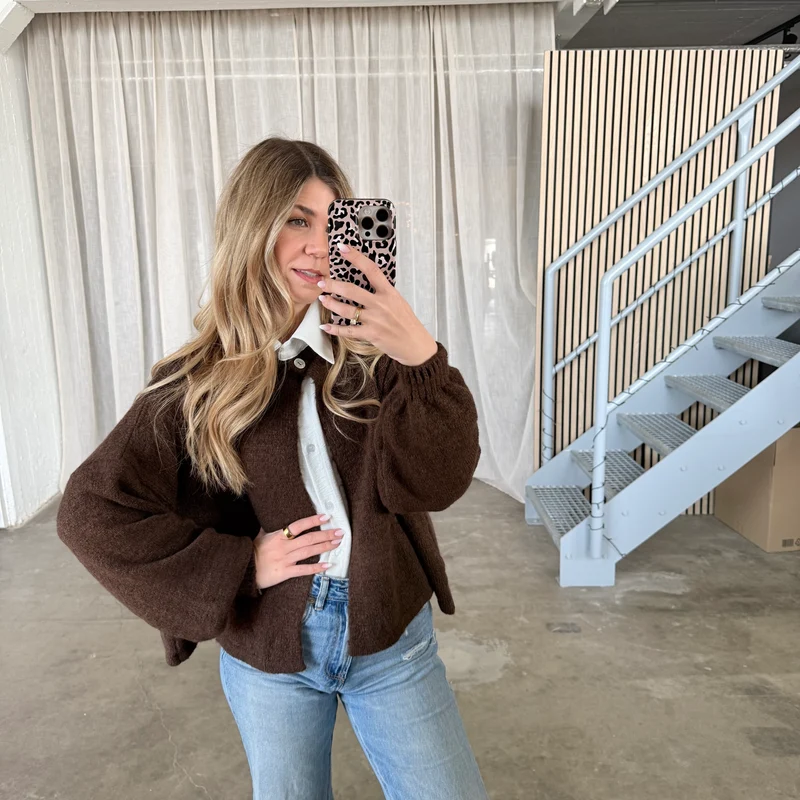 Strickjacke Single Button - Espresso