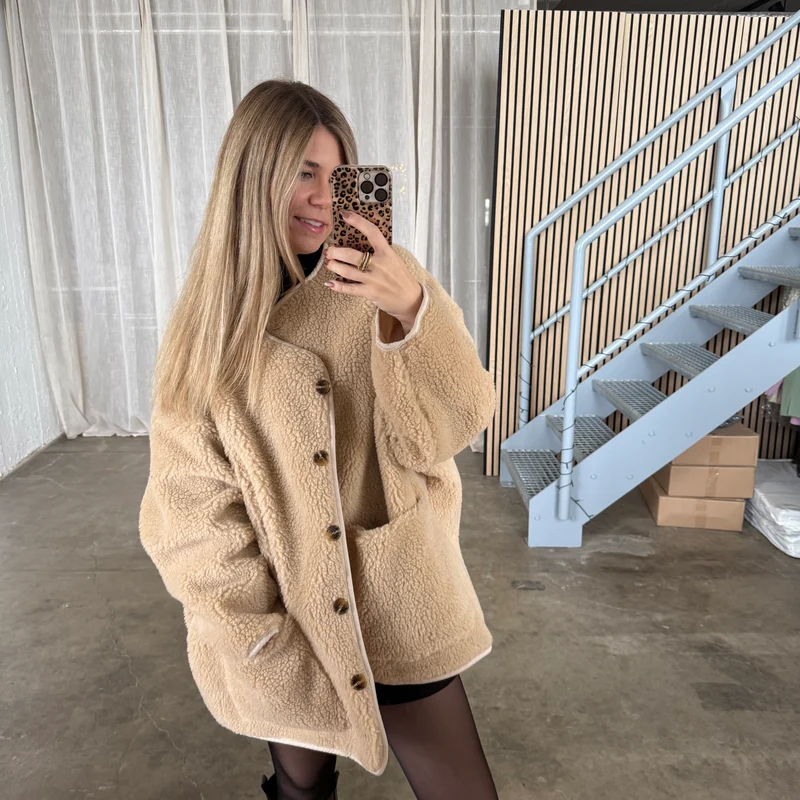 Oversized Teddy Jacke - Camel