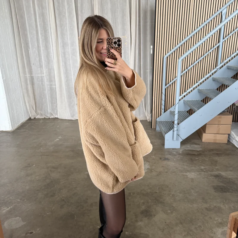 Oversized Teddy Jacke - Camel