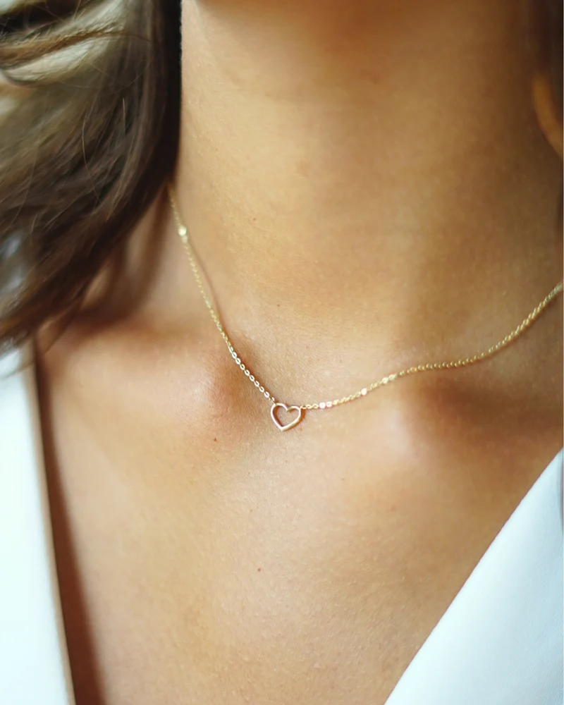 9k Mini Open Heart ketting - Gepersonaliseerde Ketting