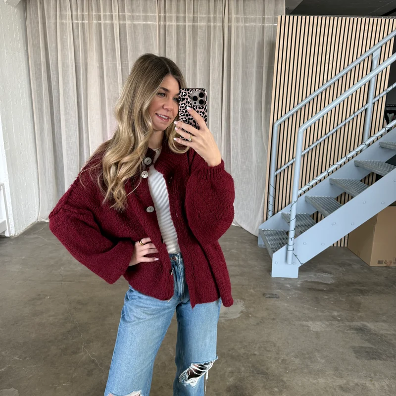 Midsize Strickjacke Perlmutt - Bordeaux