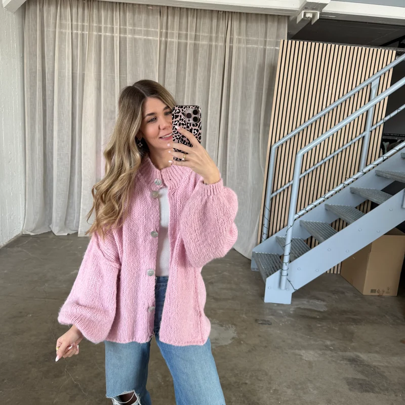 Midsize Strickjacke Perlmutt - Rosa