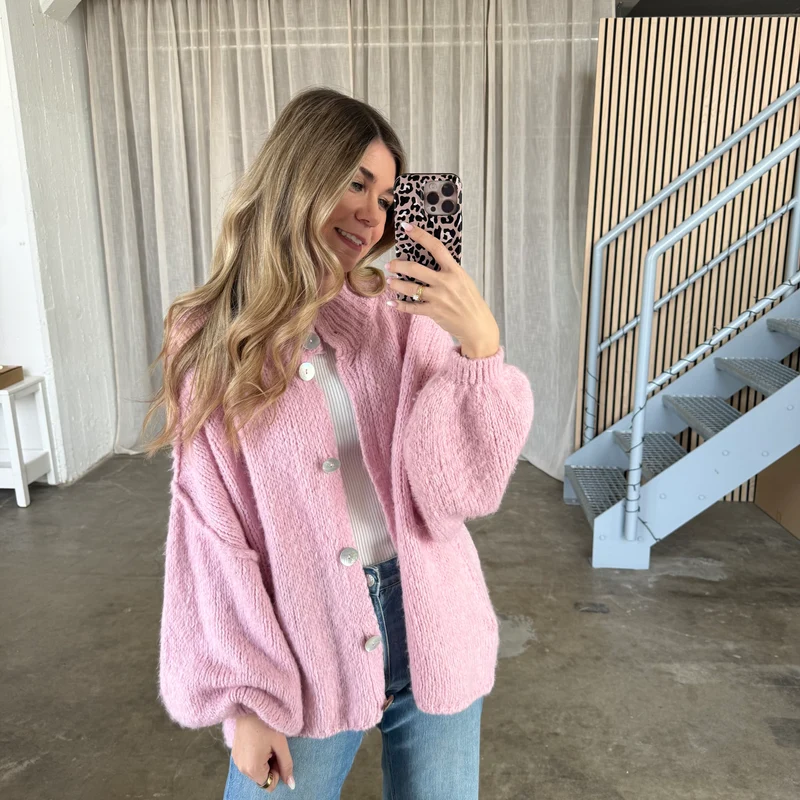 Midsize Strickjacke Perlmutt - Rosa
