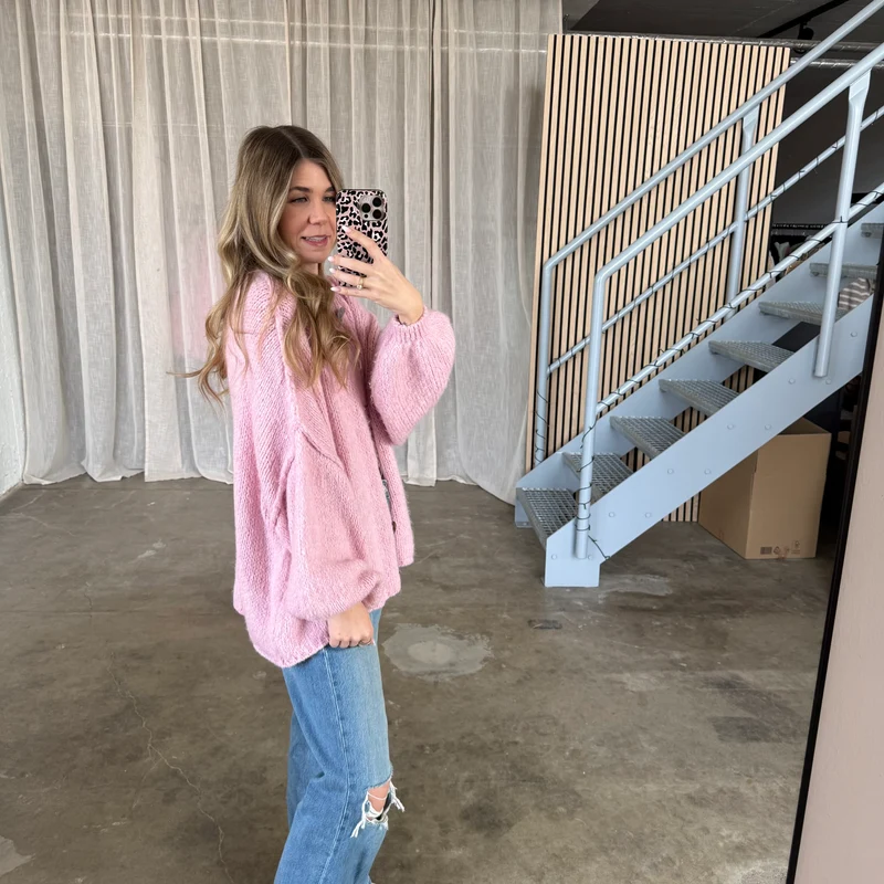 Midsize Strickjacke Perlmutt - Rosa