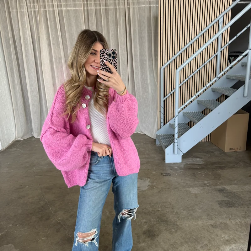 Midsize Strickjacke Perlmutt - Pink
