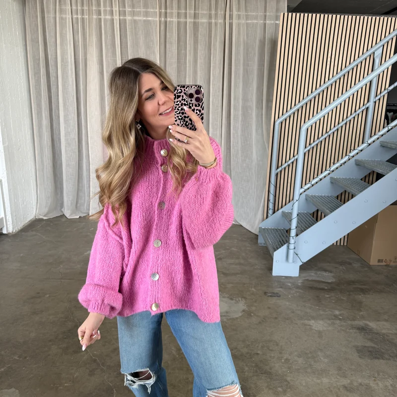 Midsize Strickjacke Perlmutt - Pink