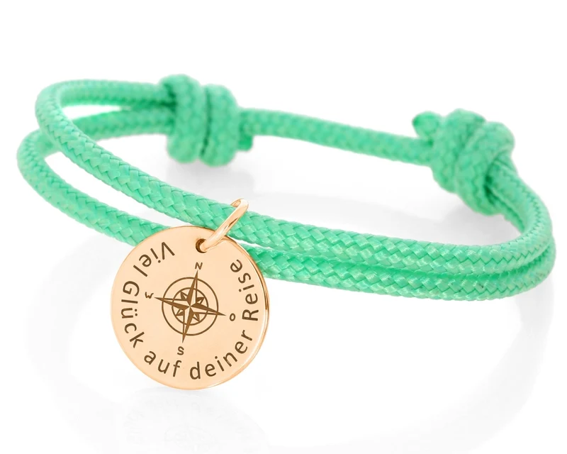 Armband Kompassrose Gravur rosé vergoldet 3 mm Segelseil mint