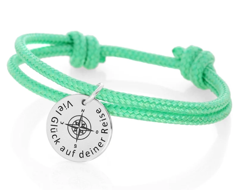 Armband 3mm mint Gravur Anhänger Kompass 925 Sterling Silber