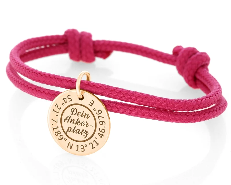 Armband 3mm mit Gravur Segelseil pink Damenschmuck rosé Koordinaten Schmuck