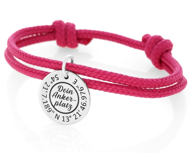 Damenarmband Segelseil 3mm Gravur Anhänger Koordinaten Schmuck